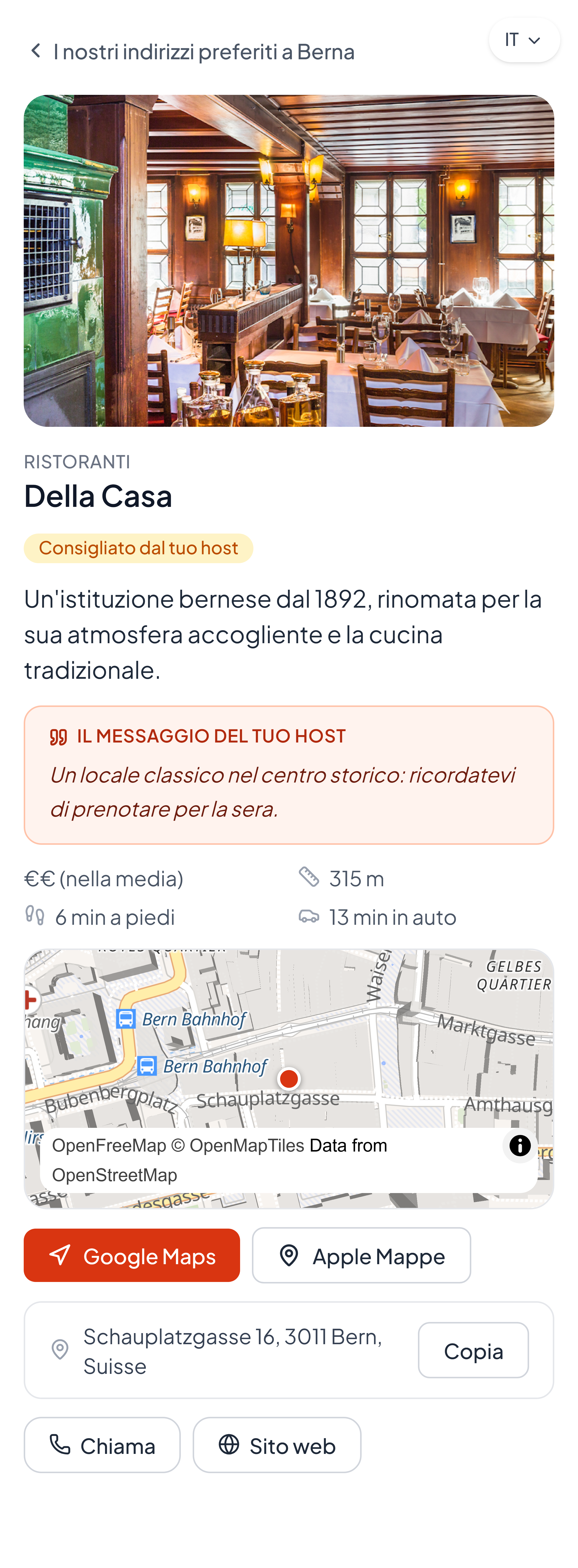 La scheda di un luogo consigliato, con l'itinerario
