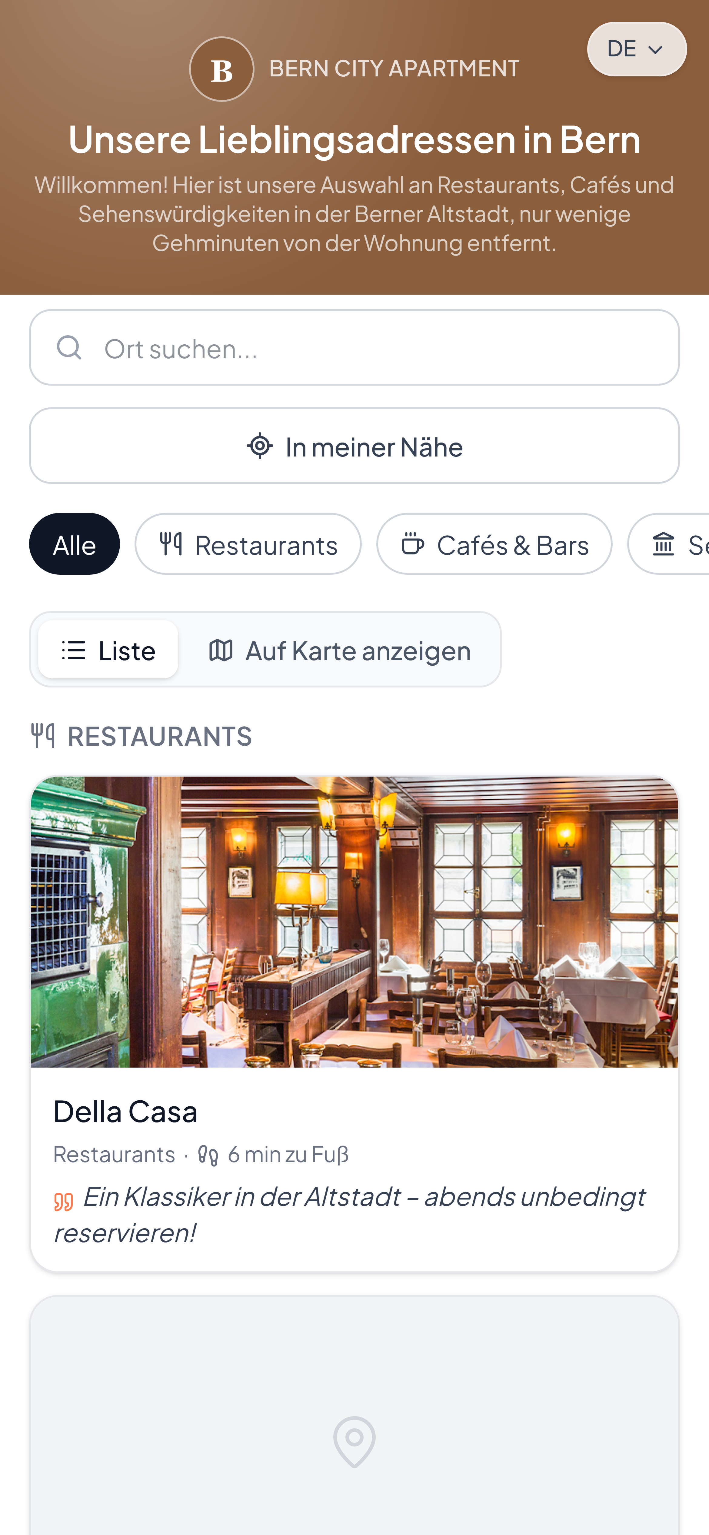 Die öffentliche Seite eines HerePicks-Guides, mit echten Empfehlungen
